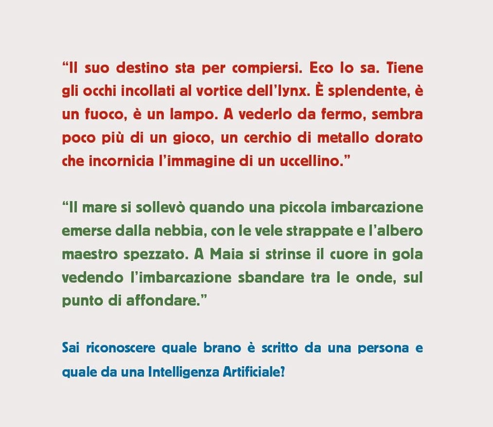 Quarta di copertina del libro Viaggio oltre l'ignoto. Sai riconoscere quale brano è scritto da una IA?