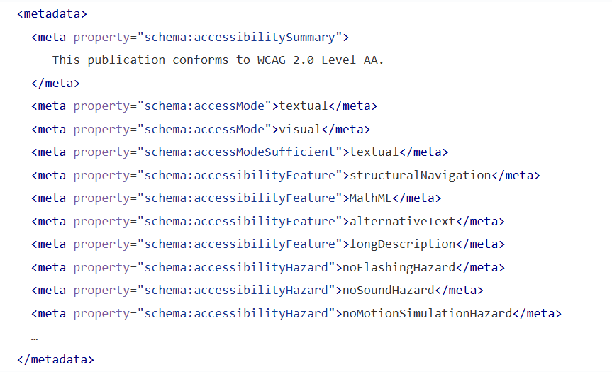 Elenco delle proprietà dei metadati Schema da inserire in un ePub3 accessibile